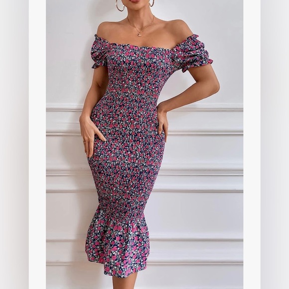 NEW Floral Midi Bodycon Dress - Picture 2 of 3